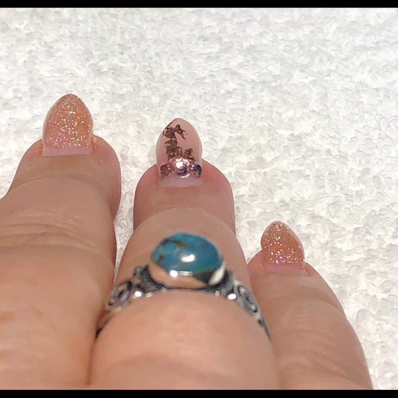 💍💕Blue turquoise with copper veining sterling ring-stamped 925 -8 - Picture 9 of 9